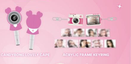 8. Twice (JYP) - Merchandise ready to be world tour. IDR price list : Acrylic frame keyring cam (500 Rp) - All mem mini card, Candybong lovely cape (300 Rp) - None lightstick